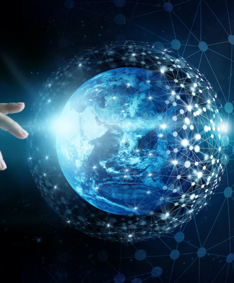Hand of touching global network connection and data exchanges on the planet earth background, Elements of this image furnished by NASA (Hand of touching global network connection and data exchanges on the planet earth background, Elements of this imag